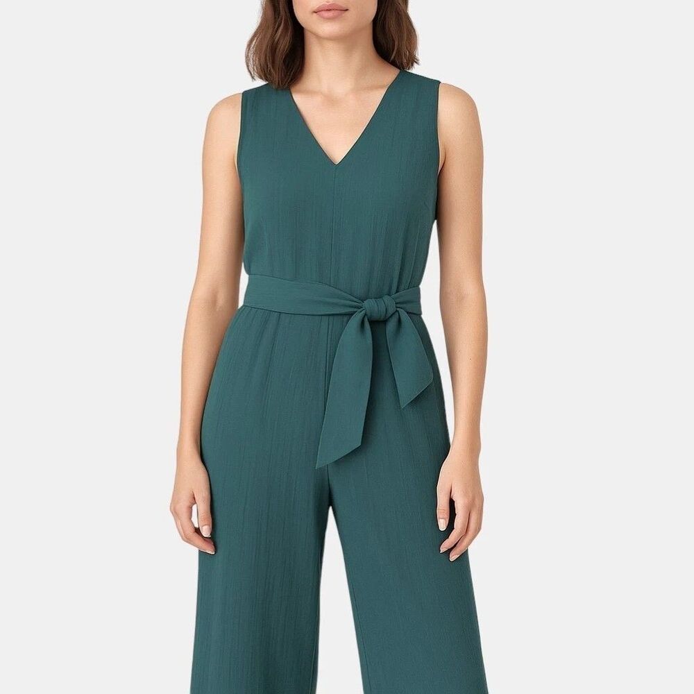 Calvin Klein Jumpsuit Womens Size 16 Forest Green Sleeveless Tie Waist